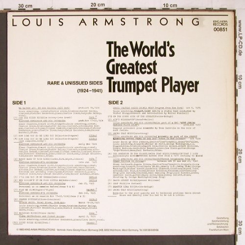 Armstrong,Louis: The World's Greatest TrumpetPlayer1, King Akwa Record (00851), D, m-/vg+, 1985 Typ: LP Best.-Nr.: Y8849 Preis: 7,50 Euro