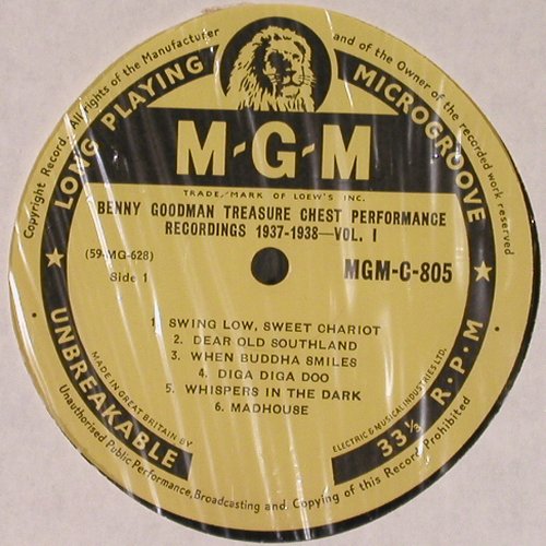 Goodman,Benny: Performance Recordings 1937-1938, MGM (MGM C 805), UK,Vol.1/3 Typ: LP Best.-Nr.: Y8856 Preis: 17,50 Euro