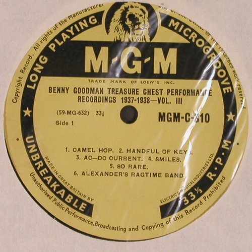 Goodman,Benny: Performance Recordings 1937-1938, MGM (MGM C 810), UK,Vol.3/3 Typ: LP Best.-Nr.: Y8858 Preis: 17,50 Euro