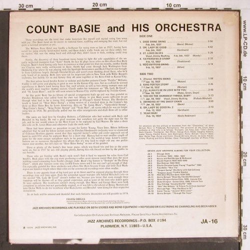 Basie,Count & His Orch.: The Count at the Chatterbox (1937), Jazz Archives (JA-16), US, m-/vg+, 1974 Typ: LP Best.-Nr.: Y9151 Preis: 9,00 Euro