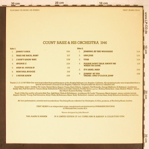 Basie,Count & His Orch.: 1946, Lim.Ed.3000, First Heard (FH 22), UK, 1978 Typ: LP Best.-Nr.: Y9153 Preis: 9,00 Euro