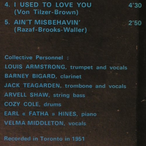 Armstrong,Louis: Same, Live Toronto 1951, Musidisc,Live Toronto (30 CV 1316), F,Ri, 1951 Typ: LP Best.-Nr.: Y9160 Preis: 7,50 Euro