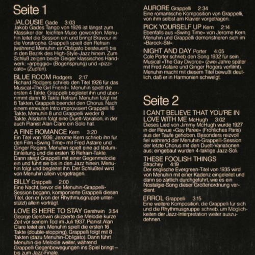 Menuhin/Grapelli & Alan Clare-Trio: Jalousie, HörZu/Electrola(SHZE 407), D, 1973 - LP - Y9326 - 7,50 Euro