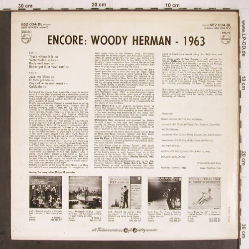 Herman,Woody: Encore,Best Band of the Year, Live, Philips (652 034 BL), NL, Mono, 1963 Typ: LP Best.-Nr.: Y9345 Preis: 12,50 Euro