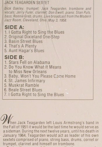 Teagarden,Jack with His Sextet: The Modern Jazz Room, Cleveland'58, Pumpkin Prod.(121), US, FS-New, 1988 - LP - Y9349 - 17,50 Euro