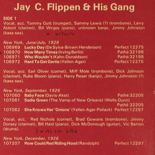 Flippen,Jay C  & his Gang: 1926-27, f.Red Nichols, Miff Mole.., Fountain (FV-204), UK, m-/vg+ Typ: LP Best.-Nr.: Y9404 Preis: 9,00 Euro
