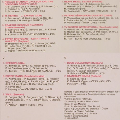 V.A.Bratislava Jazz Days'84: Ronald Shannon..Stanislav Sojka,Foc, Opus(9115 1652-53), CSSR, 1985 - 2LP - Y9465 - 12,50 Euro