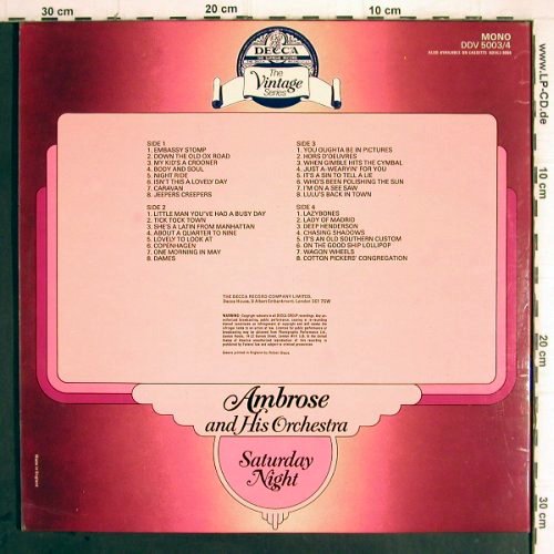Ambrose and his Orchestra: Saturday Night,Foc, woc,stoc(33-39), Decca (DDV 5003/4), UK, 1977 Typ: 2LP Best.-Nr.: Y9541 Preis: 9,00 Euro