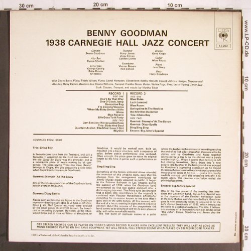 Goodman,Benny: The Famous 1938 Carnegie Hall JazzC, CBS (CBS 66 202), NL, Ri, 1970 Typ: 2LP Best.-Nr.: Y9602 Preis: 9,00 Euro