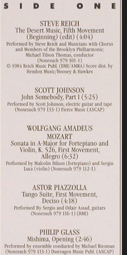 V.A.The Nonesuch Sampler: Adams, Reich, Glass... 9Tr.Promo, Nonesuch(PRO 438), D,m /vg+, 1986 - LP - Y9938 - 5,00 Euro
