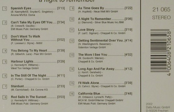 Engelbert: A Night to Remember, LaserLight (21 065), D, 2002 Typ: CD Best.-Nr.: 81659 Preis: 5,00 Euro