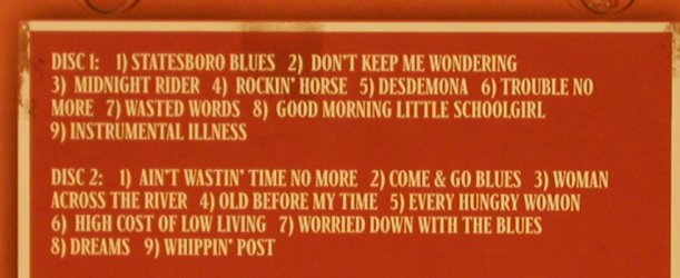 Allman Brothers Band: One Way Out/Live a.t.Beacon Theatre, Sanctuary,Promo (SANPR256), EU, 2003 Typ: 2CD Best.-Nr.: 81673 Preis: 10,00 Euro
