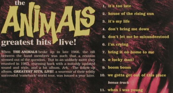 Animals: Greatest Hits Live!, Castle, UK, 2004 Typ: CD Best.-Nr.: 82209 Preis: 10,00 Euro