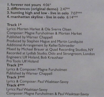 A-HA: Forever not yours+3, WB, D, 2002 Typ: CD5" Best.-Nr.: 82970 Preis: 3,00 Euro
