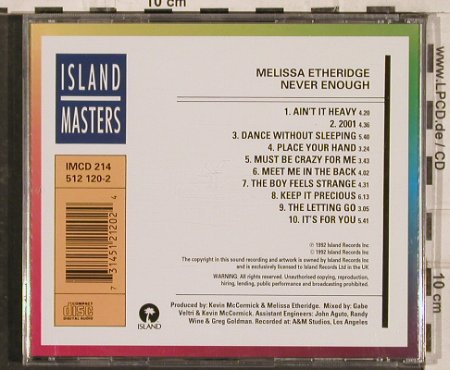 Etheridge,Melissa: Never Enough, Island, F, 1992 Typ: CD Best.-Nr.: 83073 Preis: 6,00 Euro