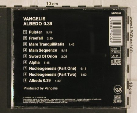 Vangelis: Albedo 0.39, RCA(ND 74208), D, 1975 - CD - 83386 - 7,50 Euro
