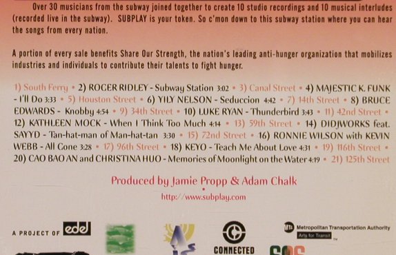 V.A.SUBPLAY: Subway Musicians of N.Y., Edel(), , 1998 - CD - 83494 - 5,00 Euro