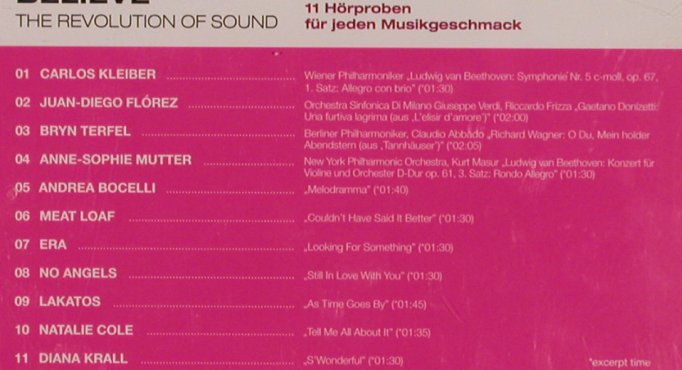 V.A.Hear Feel Believe-Revol.o.Sound: 11Hörpro.Kleiber Beethoven..D.Krall, Philips (SACD Promo 2), EU, 2003 Typ: CD Best.-Nr.: 83764 Preis: 7,50 Euro