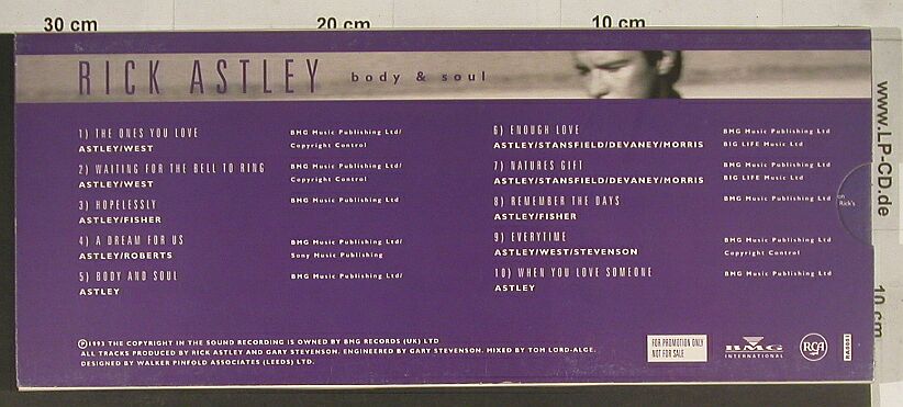 Astley,Rick: Body & Soul, Promo - gx, m-/vg+, RCA (RA 0001), D, 1993 Typ: CDgx Best.-Nr.: 90165 Preis: 4,00 Euro