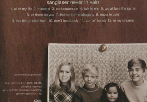 San Glaser: Never in Vain, Digi, FS-New, EMI, , 2005 Typ: CD Best.-Nr.: 92511 Preis: 7,50 Euro
