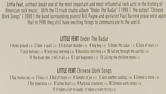 Little Feat: Under The Radar/Chinese Work Song, CMC/SPV, D,BoxSet, 1998 Typ: 2CD Best.-Nr.: 94186 Preis: 12,50 Euro