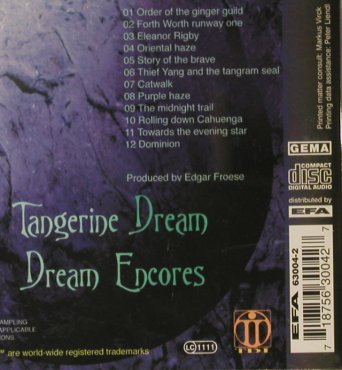 Tangerine Dream: Dream Encores (blue,1st), TDI(004), D,  - CD - 95550 - 10,00 Euro