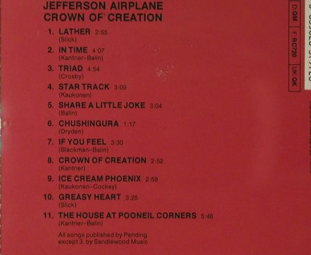 Jefferson Airplane: Crown Of Creation, 11 Tr., RCA, D, 1968 Typ: CD Best.-Nr.: 96002 Preis: 10,00 Euro
