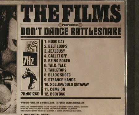 Films, The: Don't Dance Rattlesnake, FS-New, 7Hz Recordings (0012cd),  Typ: CD Best.-Nr.: 96367 Preis: 11,50 Euro