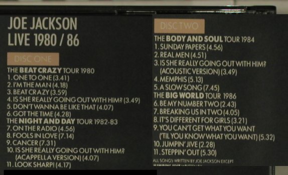 Jackson,Joe: Live 1980/86, AM, D, 1988 Typ: 2CD Best.-Nr.: 98936 Preis: 10,00 Euro