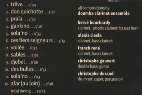 Doumka Clarinet Ensemble: Afar, Digi, FS-New, Enja (ENJ-9569-2), D, 2011 Typ: CD Best.-Nr.: 80755 Preis: 10,00 Euro