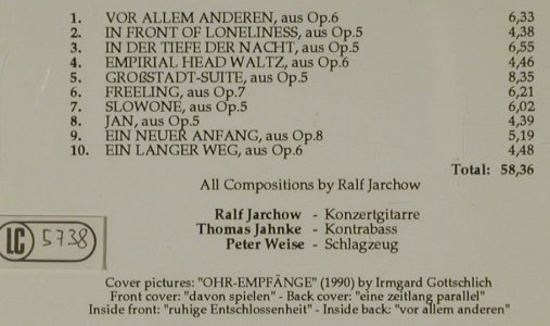 Jarchow Trio,Ralf: Vor allem Anderen, RJL (RJL 1), D, 1994 Typ: CD Best.-Nr.: 81421 Preis: 7,50 Euro