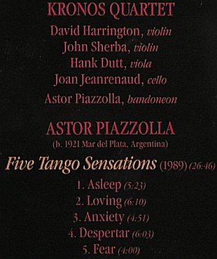 Kronos Quartet & Astor Piazzolla: Five Tango Senations, Elektra(), D, 1991 - CD - 82399 - 9,00 Euro