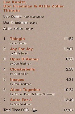 Konitz,Lee/D.Friedmann/A.Zoller: Thingin, Digi, hatOlogy, D, 2000 Typ: CD Best.-Nr.: 82402 Preis: 10,00 Euro