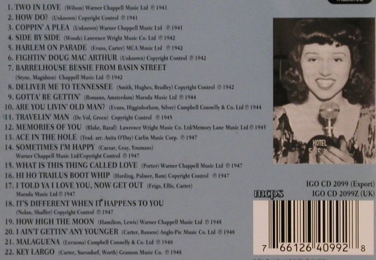 O'Day,Anita: Key Largo, 22Tr., Indigo(), UK, 1999 - CD - 82447 - 7,50 Euro