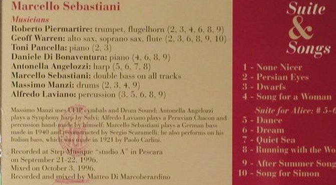 Sebastiani,Marcello: Suite & Songs, Splash, I, 1996 Typ: CD Best.-Nr.: 82480 Preis: 10,00 Euro