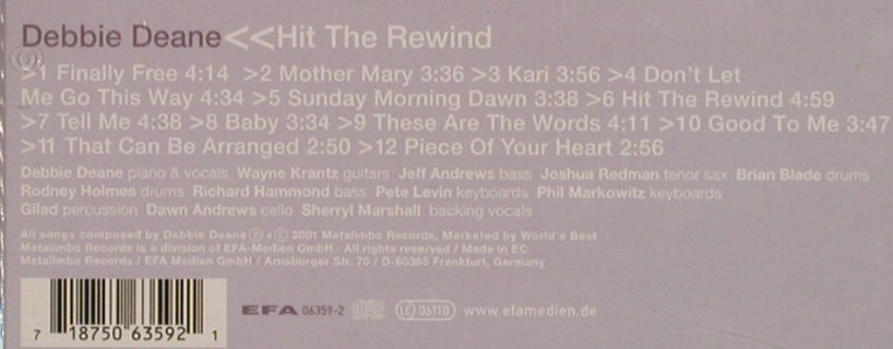 Deane,Debbie: Hit The Rewind, MetaLimbo, D, 2001 Typ: CD Best.-Nr.: 83049 Preis: 5,00 Euro