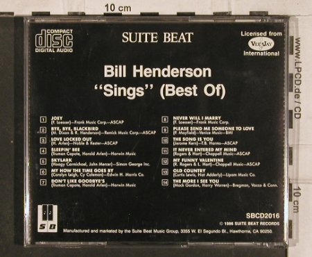 Henderson,Bill: sings (Best of), vg+/m-, Suite Beat, J, 1986 Typ: CD Best.-Nr.: 83142 Preis: 5,00 Euro
