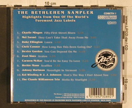 V.A.Bethlehem Sampler: Charlie Mingus..Claude WilliamsTrio, Charly(cdBETH1), EU, 1997 - CD - 83432 - 4,00 Euro