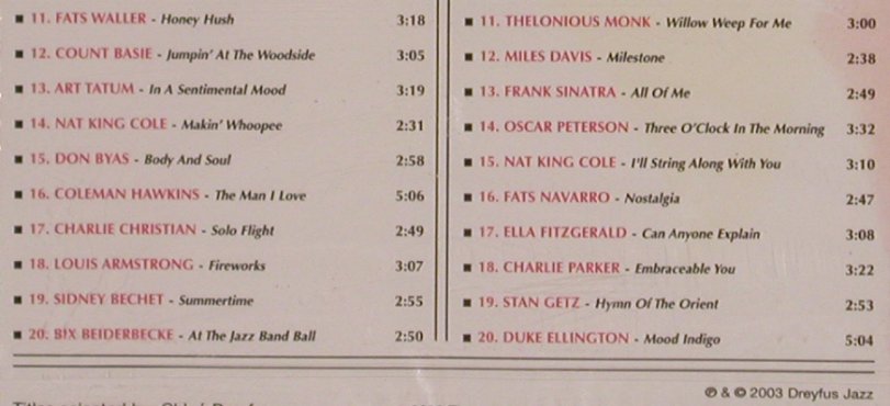 V.A.Jazz Reference - Best of: Billie Holiday...Duke Ellington, Dreyfus, FS-New (FDM36756-2), F, 40 Tr., 2003 Typ: 2CD Best.-Nr.: 83466 Preis: 10,00 Euro