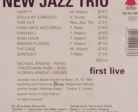 New Jazz Trio: First Live, FS-New, Pastels(CD 20.1667), D, 1995 - CD - 83770 - 12,50 Euro