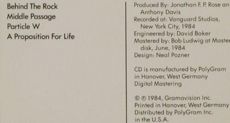 Davis,Anthony: Middle Passage, Gramavisio (GRCD 8401), D, 1984 Typ: CD Best.-Nr.: 91174 Preis: 12,50 Euro