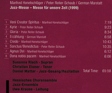 Honetschläger: Jazz-Messe-Messe für Unsere Zeit, hr 2(), D, 2001 - CD - 91182 - 11,50 Euro