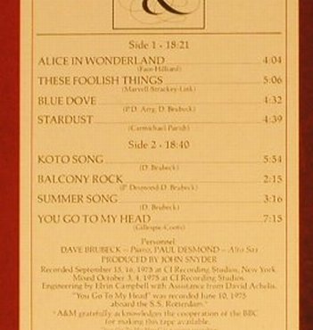 Brubeck,Dave & Paul Desmond: 1975:The Duets, Digi, Verve(SP 4703), US, 2002 - CD - 94040 - 10,00 Euro