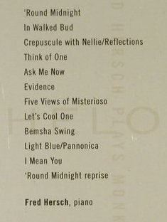 Hersch,Fred: plays Monk, FS-New, Nonesuch, D, 1998 Typ: CD Best.-Nr.: 94847 Preis: 9,00 Euro