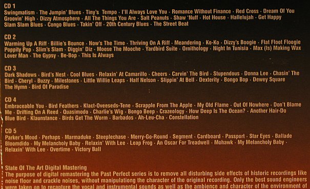 Parker,Charlie "The Bird": Portrait, Box Set,Booklet, Past Perfect(), D, 2000 - 10CD - 94966 - 20,00 Euro