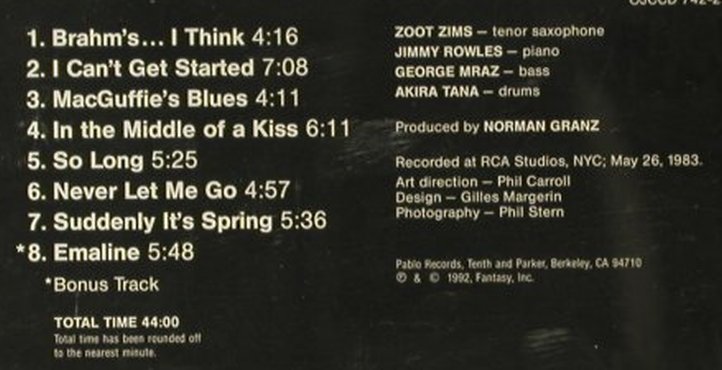 Sims,Zoot: Suddenly It's Spring, Pablo (OJCCD 742-2), D, 1992 Typ: CD Best.-Nr.: 95544 Preis: 7,50 Euro