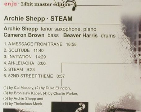 Shepp,Archie: Steam('76), Digi,24bit, FS-New, Enja (ENJ-2114 2), D, 2007 Typ: CD Best.-Nr.: 95898 Preis: 10,00 Euro