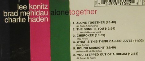 Konitz,L. / Mehldau / Haden: Alone Together, Blue Note, NL, 1997 Typ: CD Best.-Nr.: 97199 Preis: 10,00 Euro