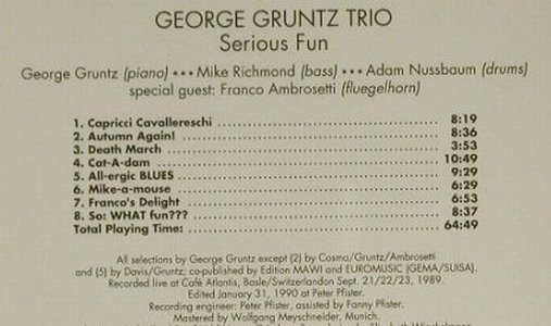Gruntz Trio,George: Serious Fun(90), Enja (6038-2), A, 2002 Typ: CD Best.-Nr.: 97371 Preis: 5,00 Euro