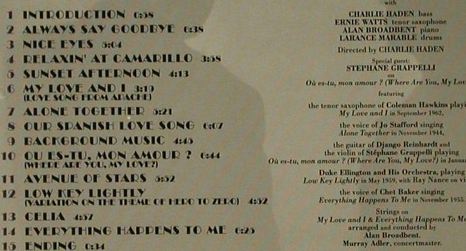 Haden,Charlie-Quartet West: Always Say Goodbye, Gitanes, F, 1994 Typ: CD Best.-Nr.: 97725 Preis: 7,50 Euro